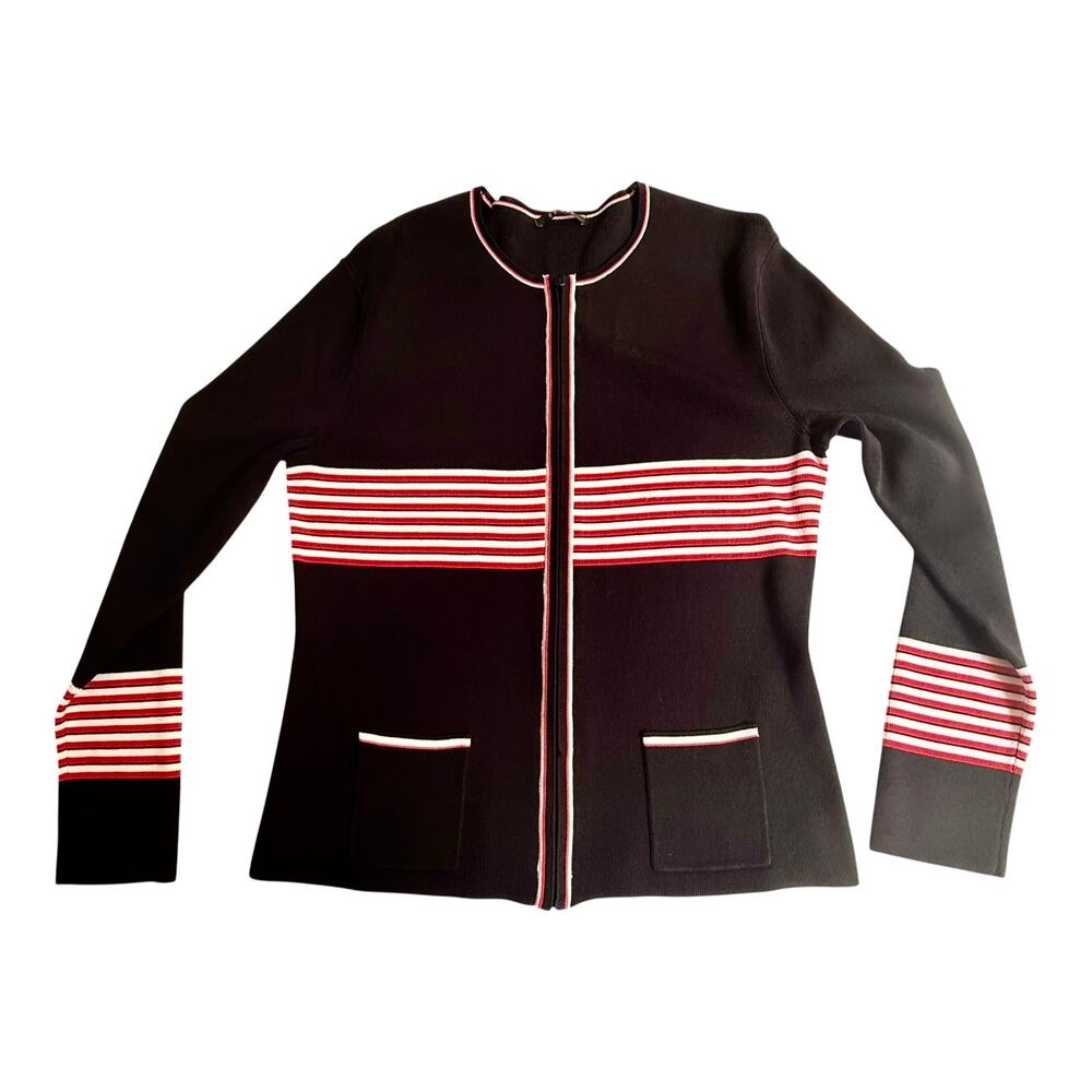 VTG Cyrus Mod SWEATER JACKET Red White Blue Women's Zip Up Top Size LG Patriotic